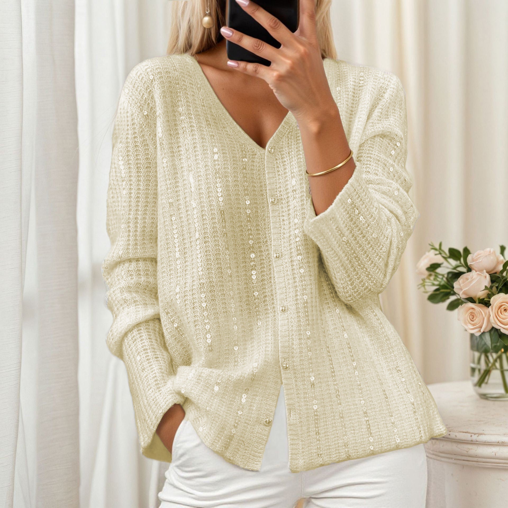 Astrid | Sequin Ribbed Scandinavian Knit Cardigan