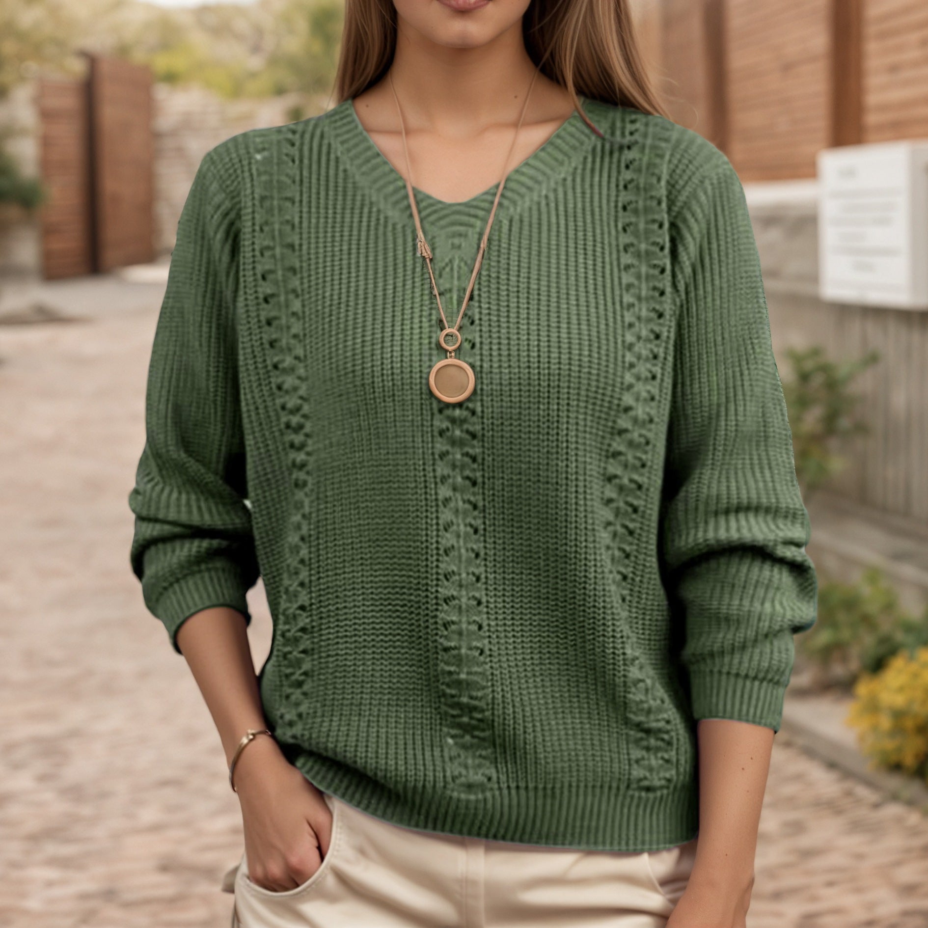 Karlen | Classic V-Neck Popcorn Cable Scandinavian Knit Jumper