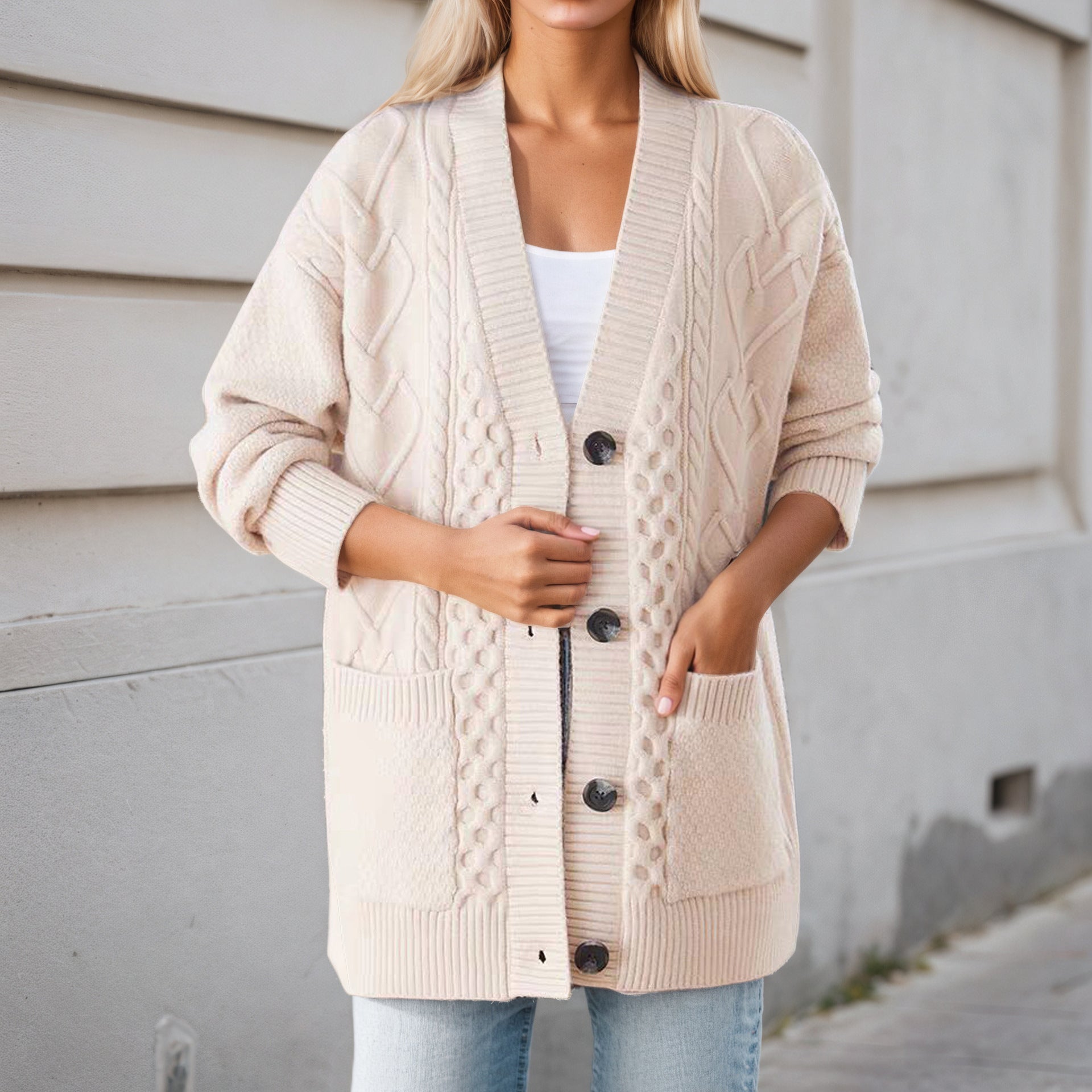 Maren | Oversized Cable & Popcorn Scandinavian Knit Cardigan