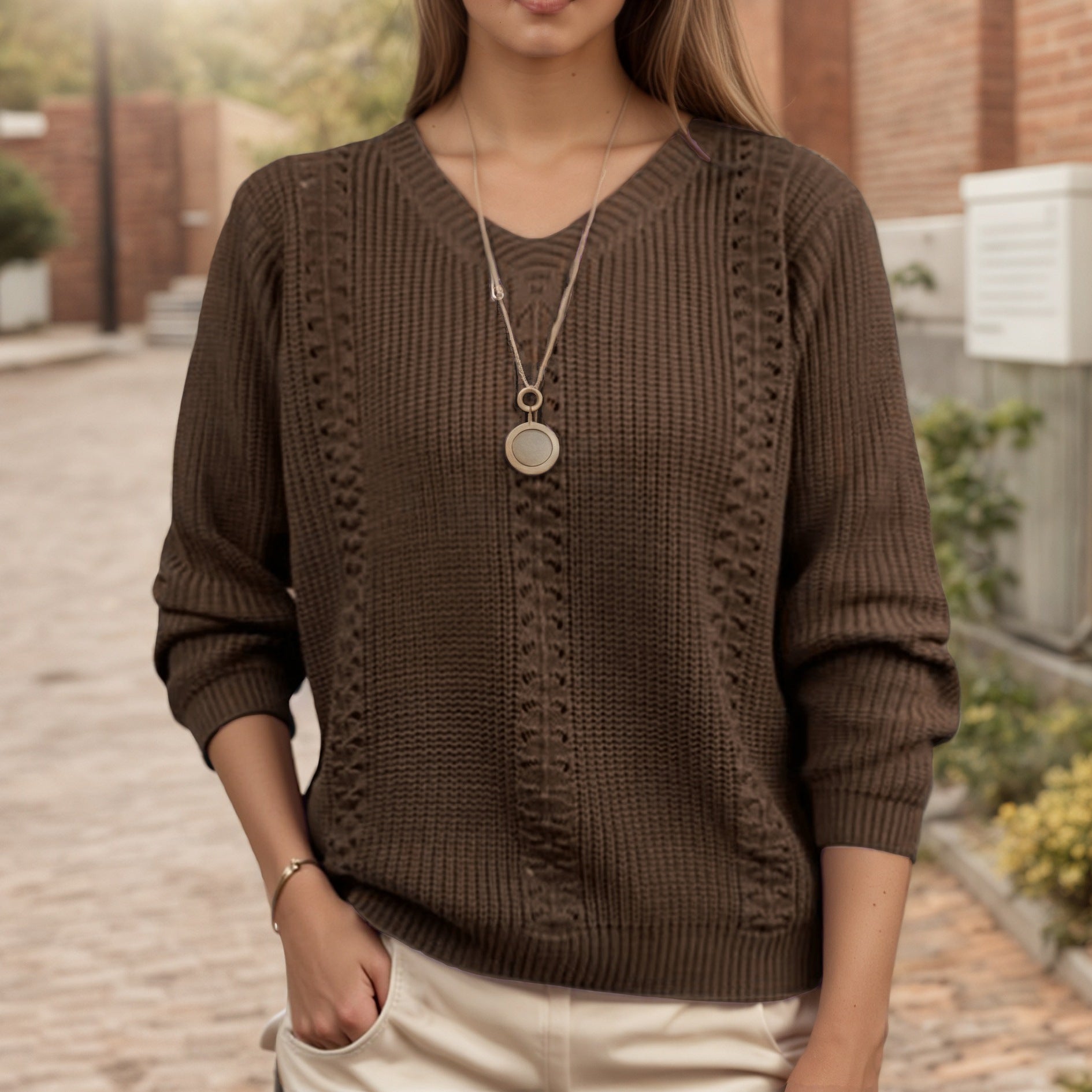 Karlen | Classic V-Neck Popcorn Cable Scandinavian Knit Jumper