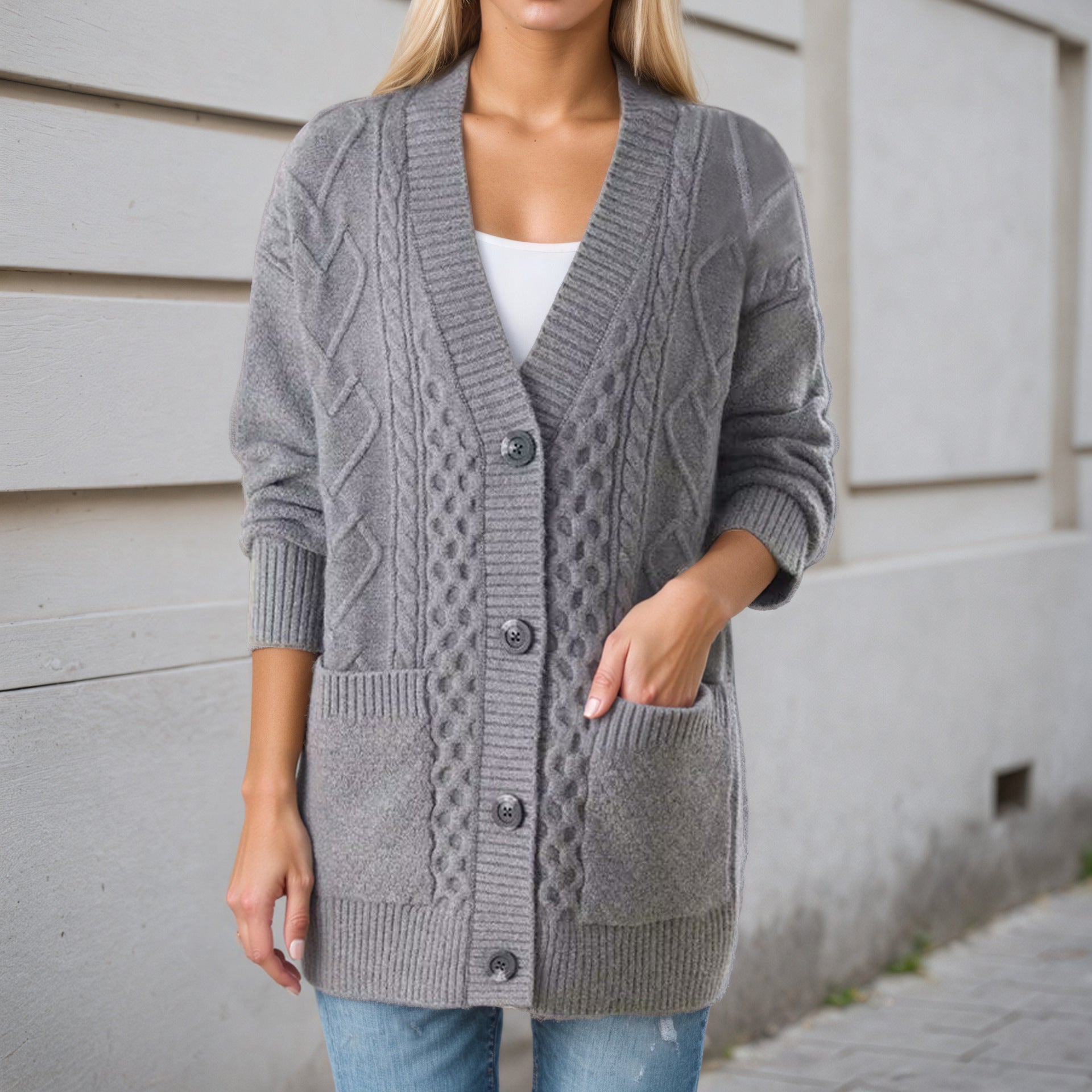 Maren | Oversized Cable & Popcorn Scandinavian Knit Cardigan