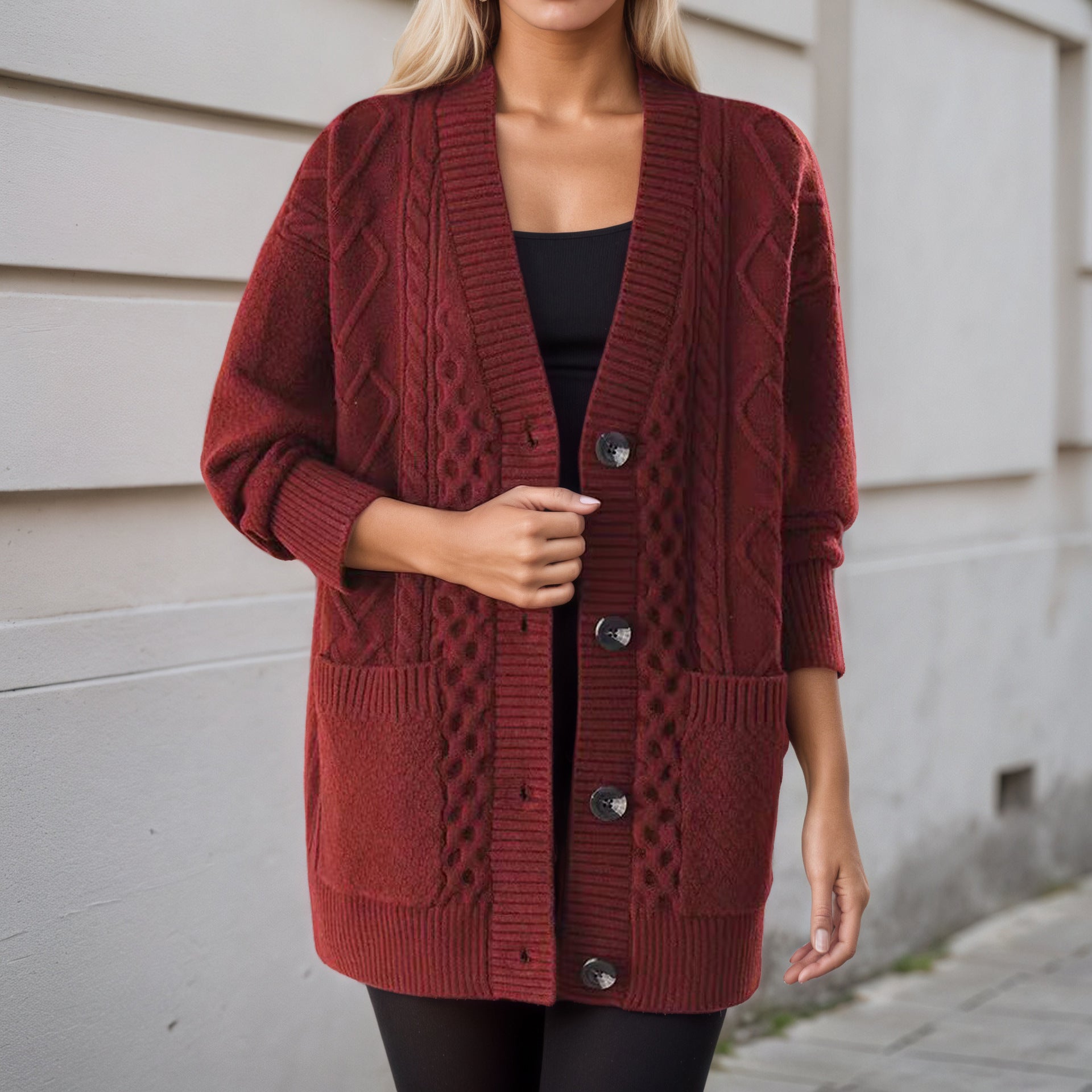 Maren | Oversized Cable & Popcorn Scandinavian Knit Cardigan