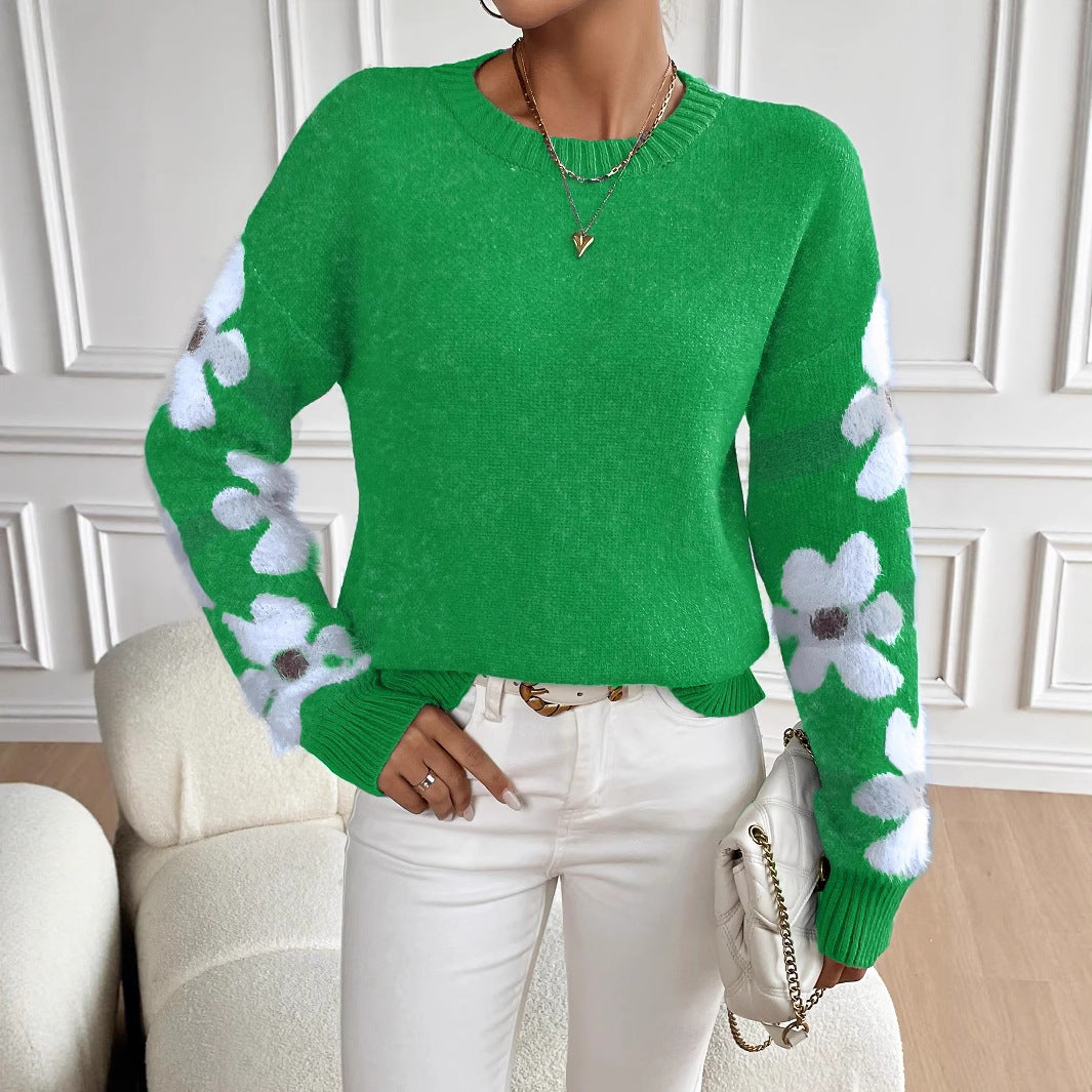 Lydia | Floral Sleeve Knit Sweater