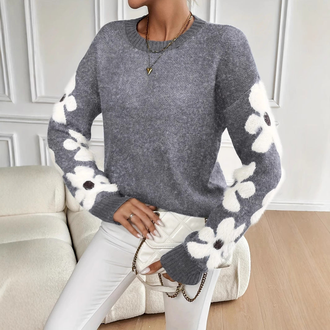 Lydia | Floral Sleeve Knit Sweater