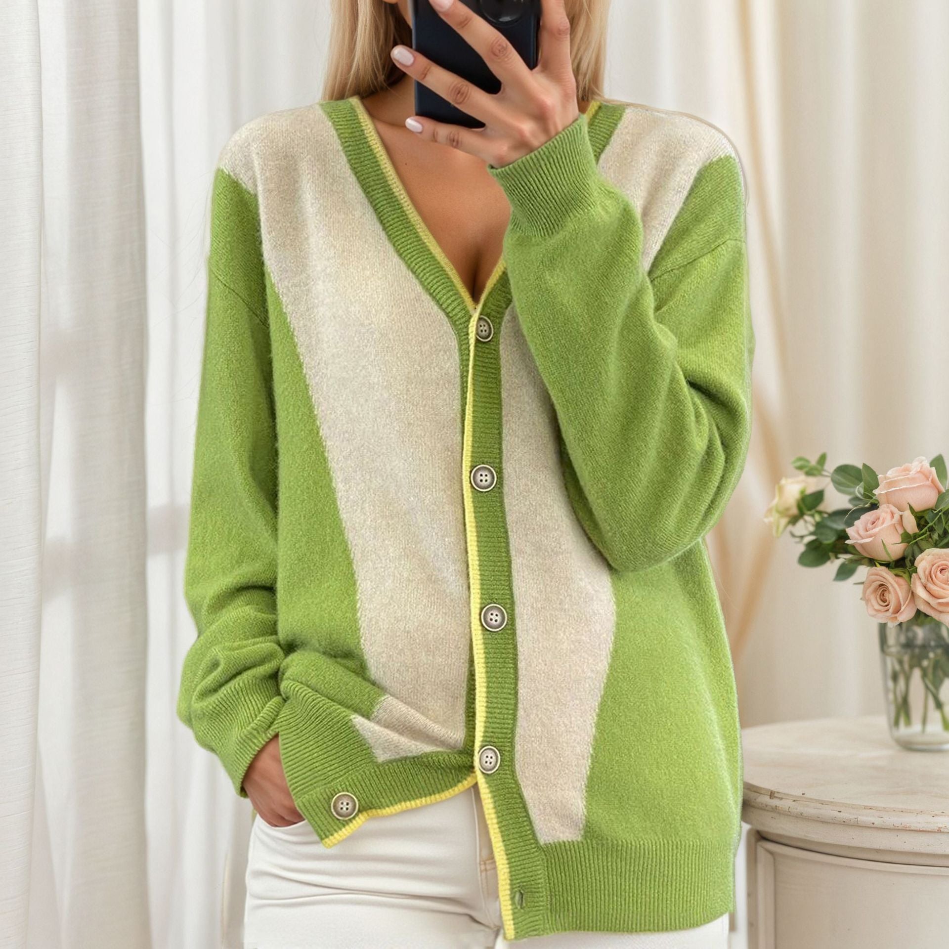 Ingrid | Soft Colourblock Contrast Trim Cardigan