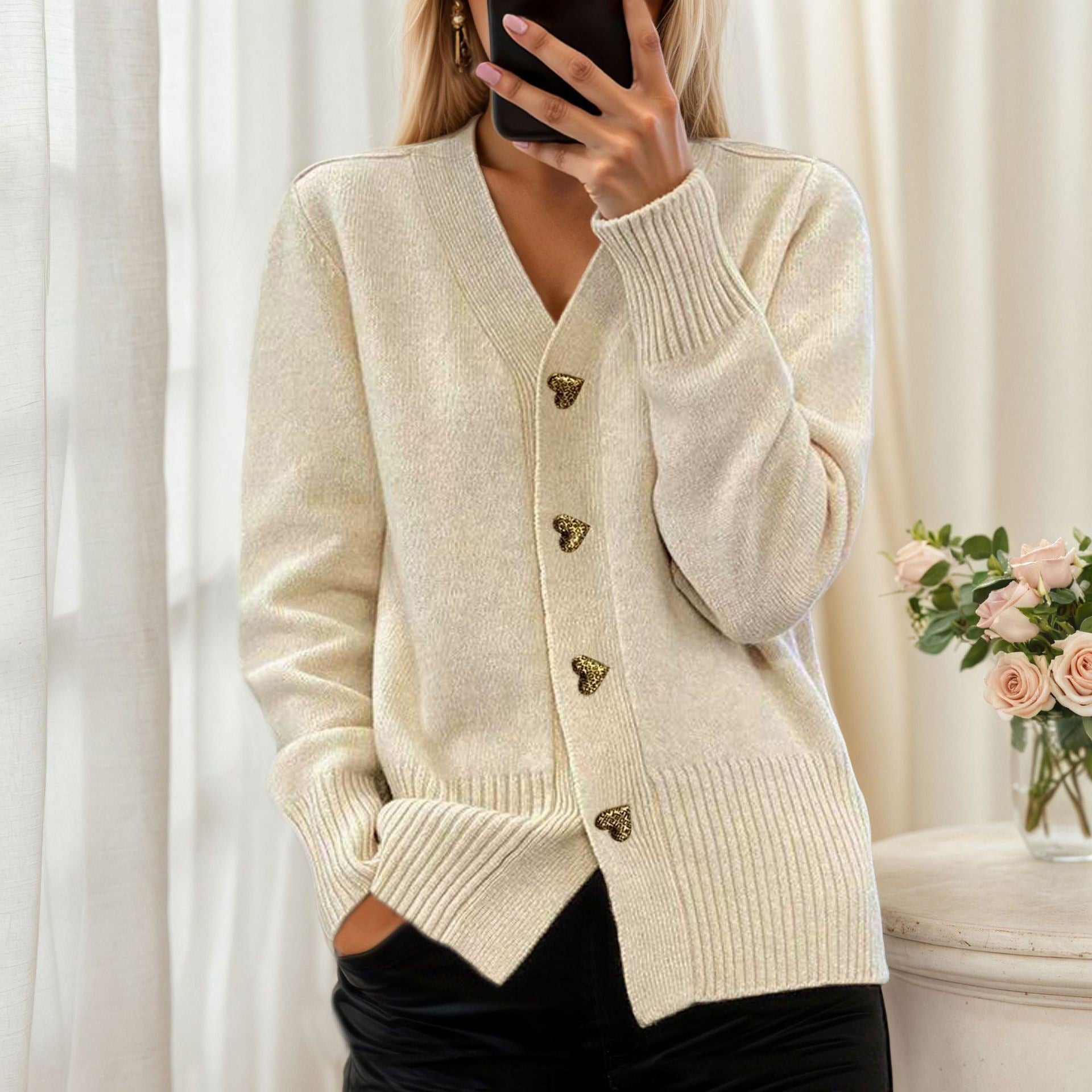 Freja | Scandinavian Heart Button Cardigan