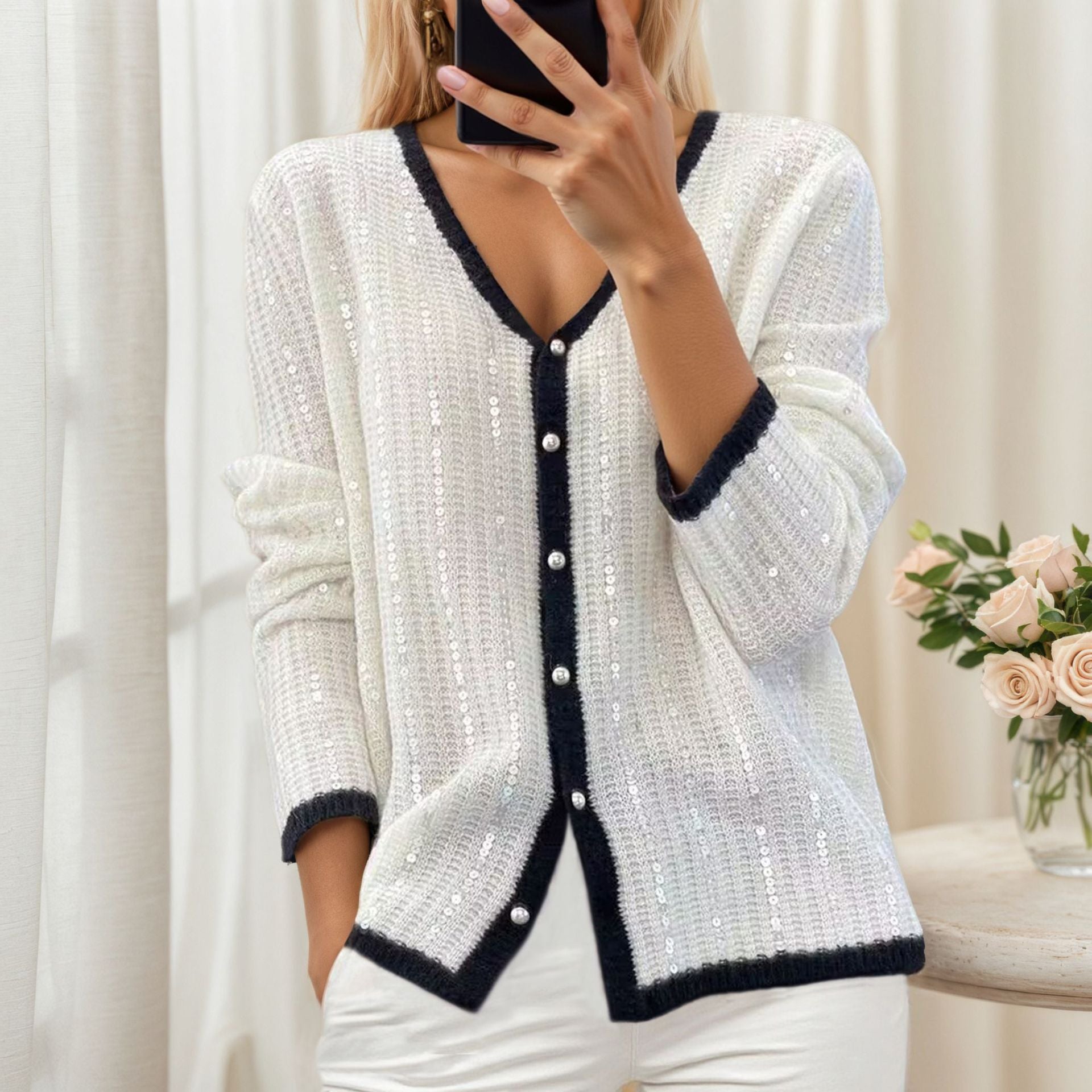 Astrid | Sequin Ribbed Scandinavian Knit Cardigan