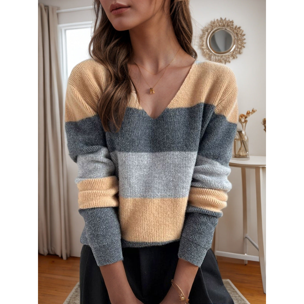 Astrid | Soft Colourblock V-Neck Knit Jumper
