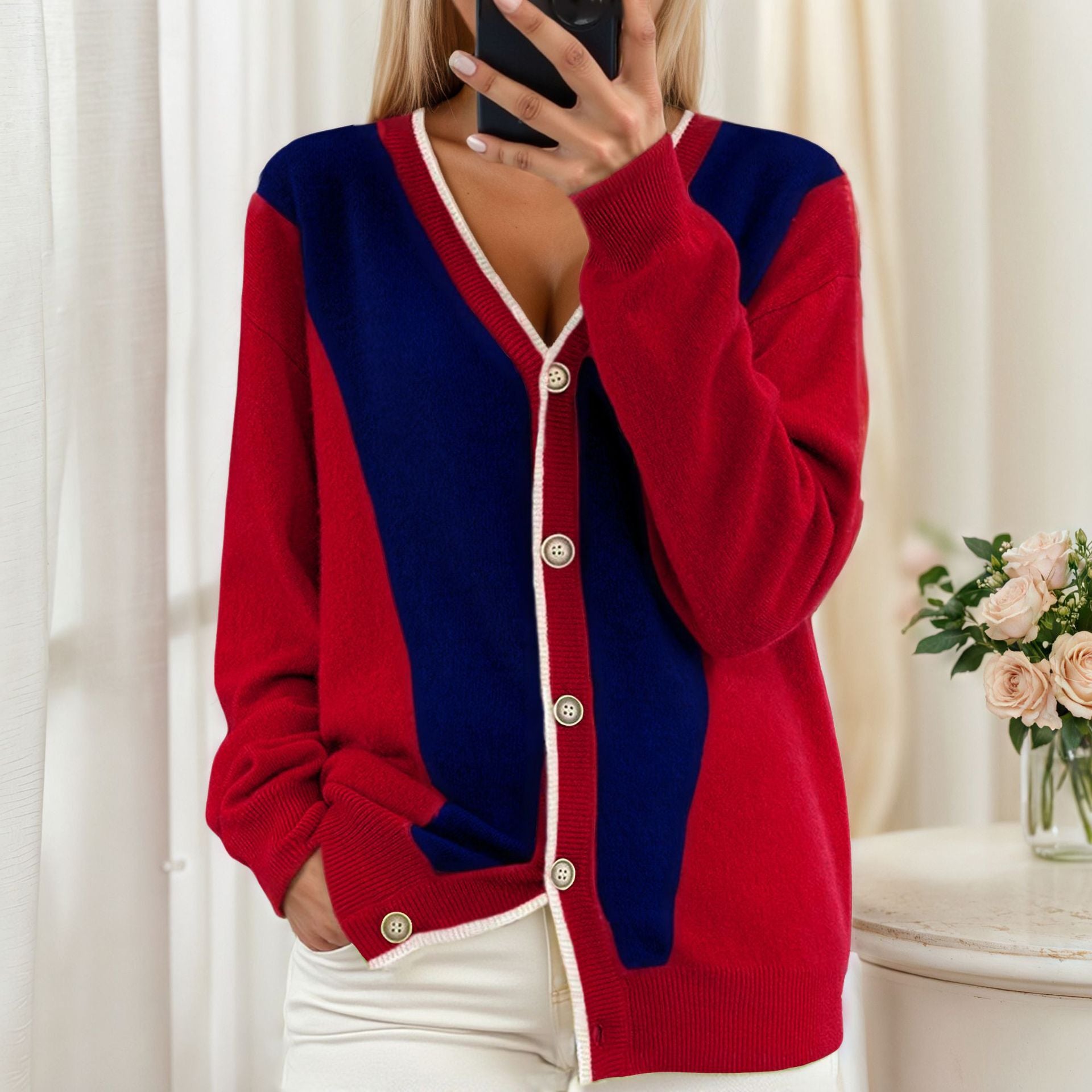 Ingrid | Soft Colourblock Contrast Trim Cardigan