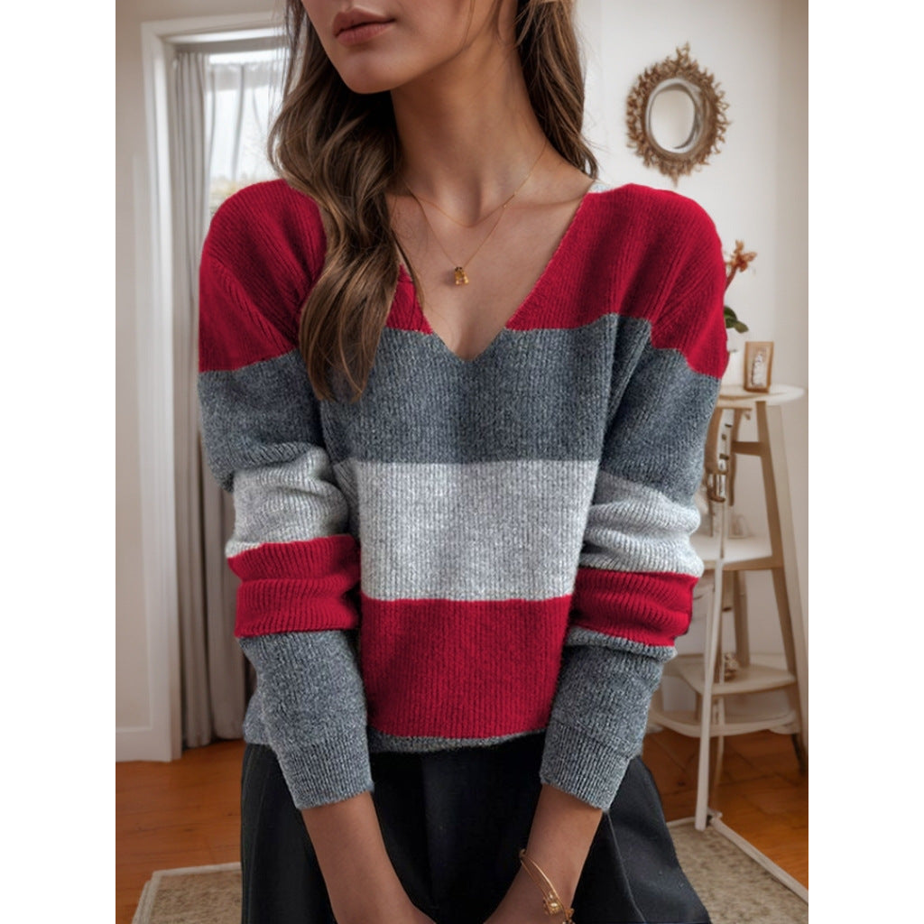 Astrid | Soft Colourblock V-Neck Knit Jumper