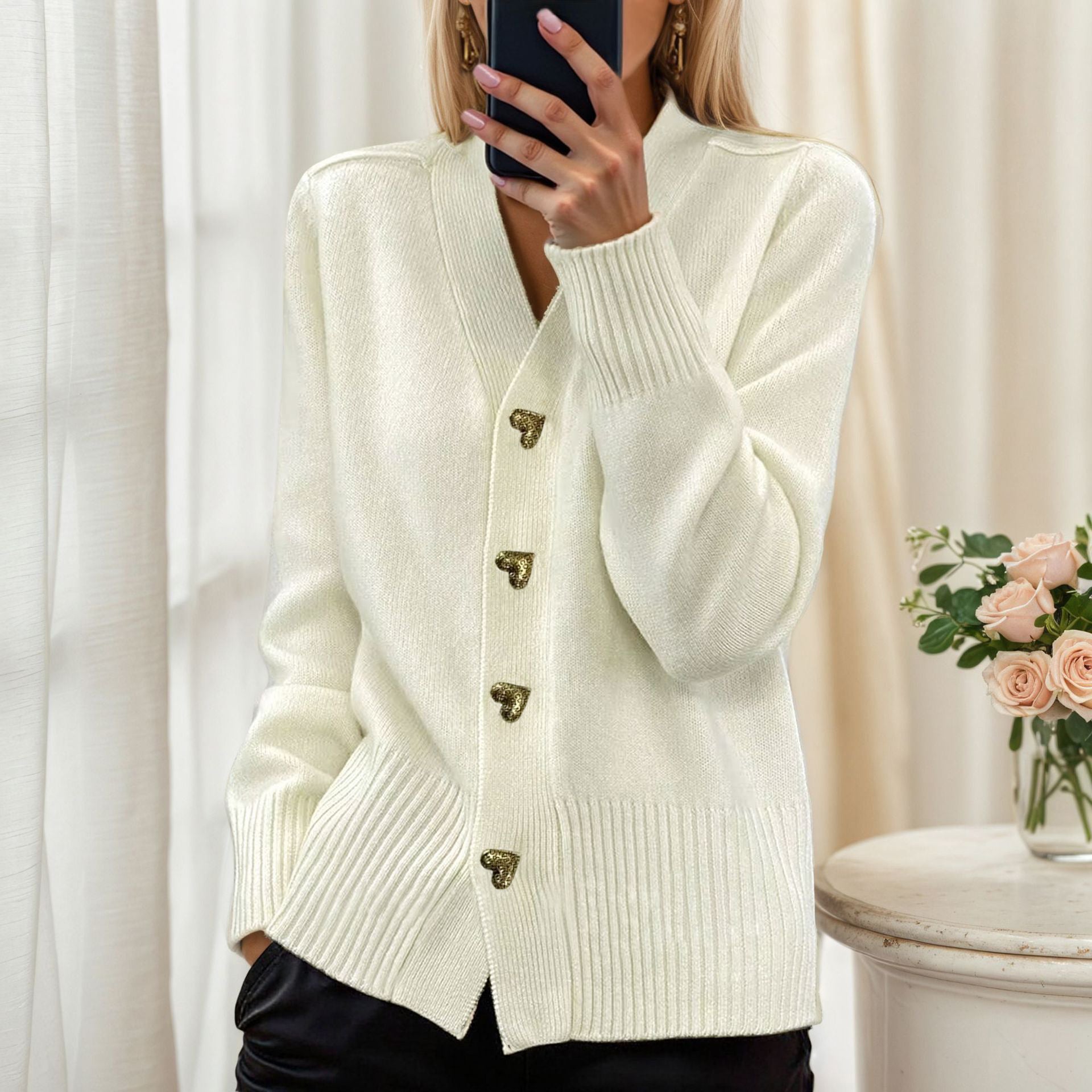 Freja | Scandinavian Heart Button Cardigan