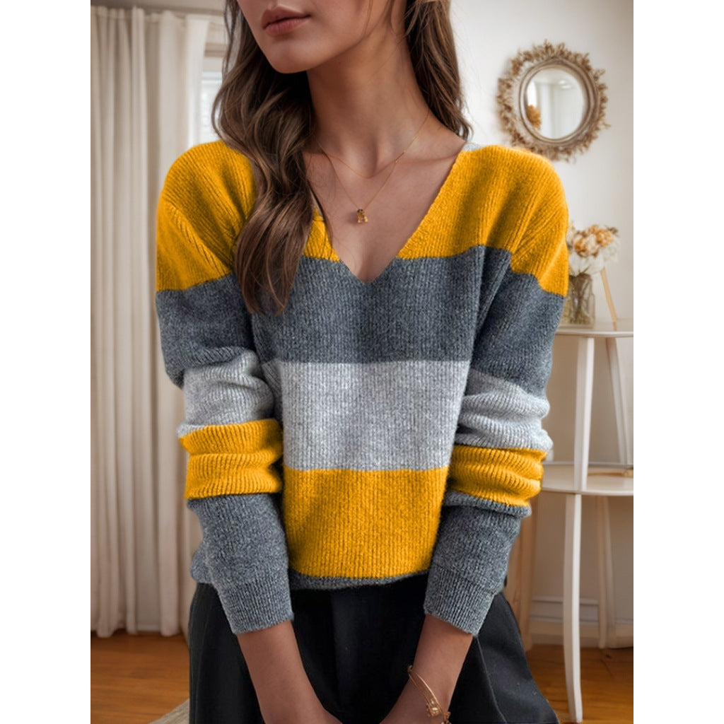 Astrid | Soft Colourblock V-Neck Knit Jumper