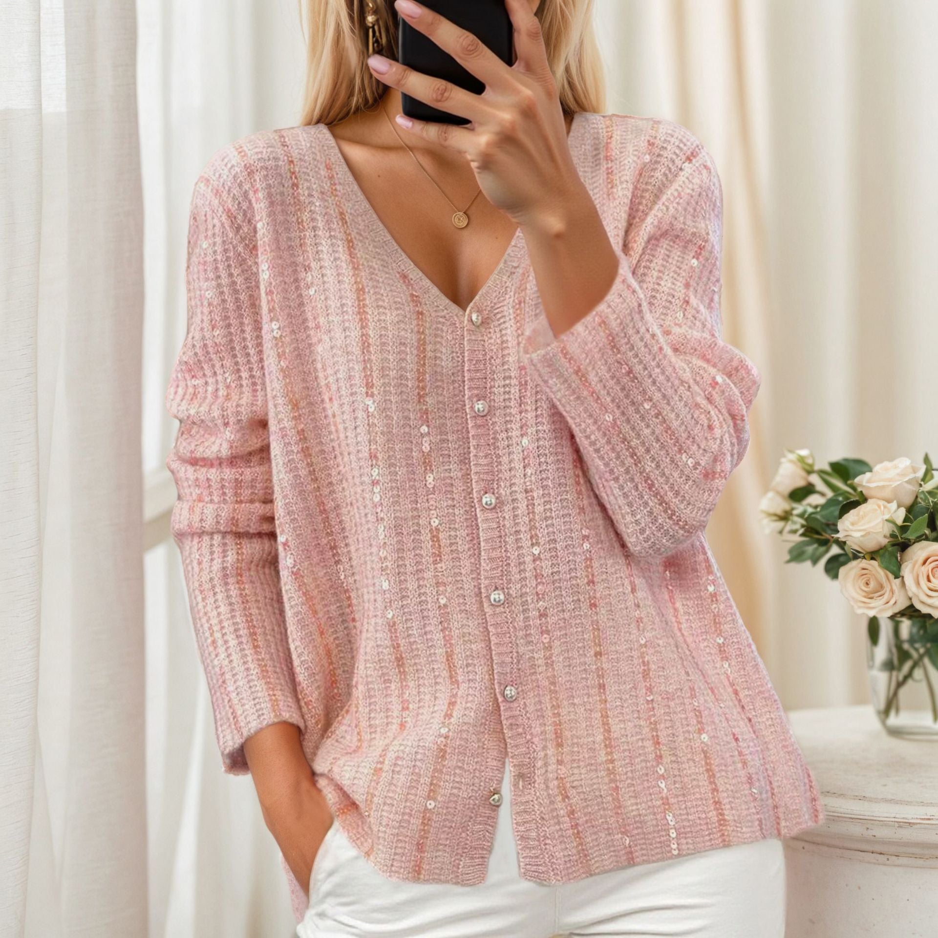 Astrid | Sequin Ribbed Scandinavian Knit Cardigan