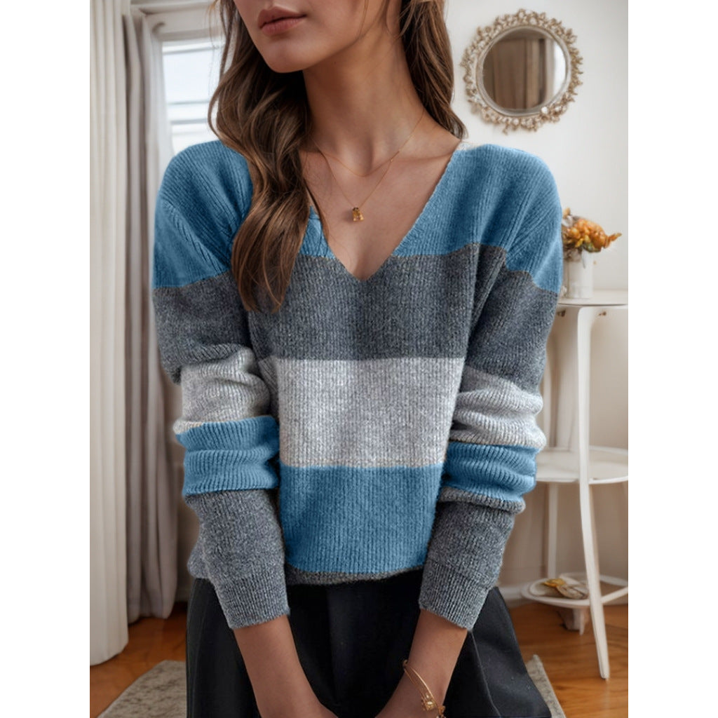 Astrid | Soft Colourblock V-Neck Knit Jumper
